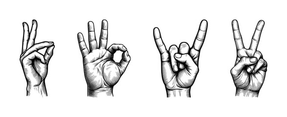 vector set of hand gesture - line drawing sketch (artwork 1)