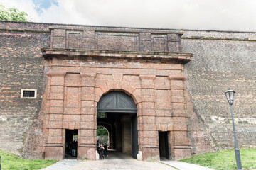 City stone fortress defensive wall with the gates around Visegrad district in Prague in Czech Republic