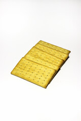 Crackers crispy are spread on a white background