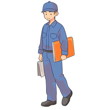 recommend clip art: An illustration of a mailman wearing a blue cap, walking