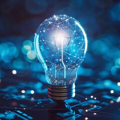 Light bulb illustration abstract in the style of dark indigo and light blue