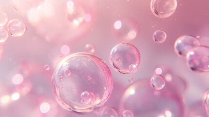Close-up of soap bubbles on a soft pink background.