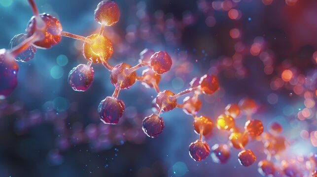 An artistic representation of a carbohydrate molecule, featuring its complex structure and molecular bonds, set against a scientific background.