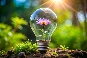 Light Bulb with Flower Growing Inside.