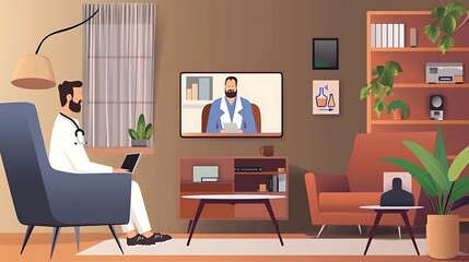 Virtual Telemedicine Consultation: Doctor Assisting Patient in Remote Diagnostic Session at Home