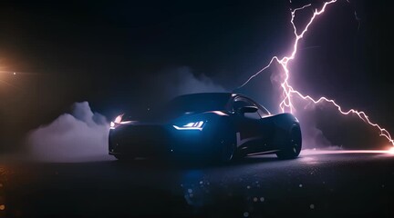 luxury car with lightning light effect, generated ai