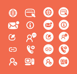 Collection of Contact Icons. Perfect for Communication and Networking Designs. Essential Icons. Phone, Email, Address, Chat. Isolated Flat Vector Art.