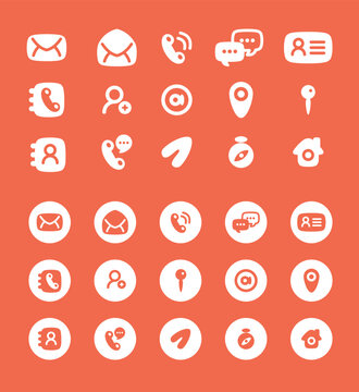Collection of Contact Icons. Perfect for Communication and Networking Designs. Essential Icons. Phone, Email, Address, Chat. Isolated Flat Vector Art.