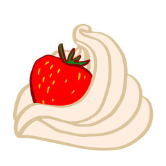 Whipped Cream, marshmallow, meringue and Strawberries. hand drawn vector illustration for packaging, menu,  poster, card, banner, sweets design.