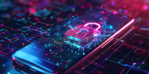 Strengthened Smartphone Security  Padlock Holograms Safeguarding Business Data Symbolizing  Cybersecurity