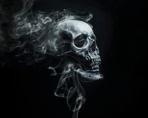Fototapeta premium Illustration of a skull formed by the silhouette of smoke from a cigarette representing the damage it can cause you, tell about awareness about lung cancer
