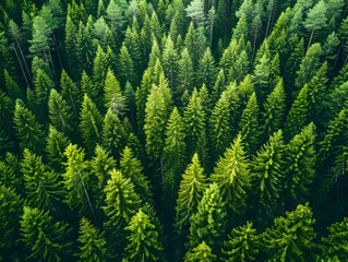 Fototapeta premium Lush Green Forest Canopy from Aerial Drone Perspective in Scenic Wilderness Landscape