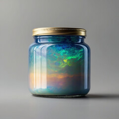iridescent blue opal jar on a white background gemstone crystal birthstone opaline