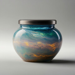 iridescent blue opal jar on a white background