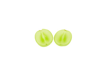 Cross section of fresh Shine Muscat grapes. white background - vitis vinifera 'shine muscat'