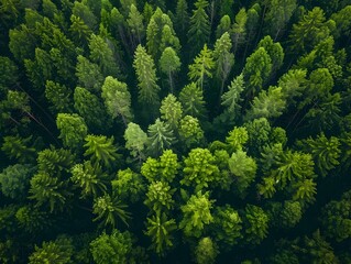 Fototapeta premium Captivating Aerial View of Lush Green Forest Canopy in Summer Scenery