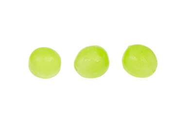 3 fresh Shine Muscat grapes. White background - vitis vinifera 'shine muscat'