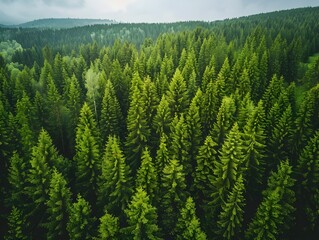 Obraz premium Majestic Aerial View of Lush Green Forest Canopy in Remote Wilderness Landscape