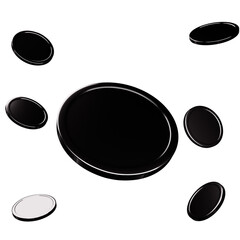 monedas en color negro metálico  3d fondo transparente