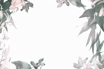 Obraz premium Elegant watercolor floral frame with soft pink and green leaves, perfect for invitations, greeting cards, and art projects.