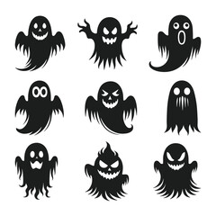 A set of halloween ghosts silhouette vector