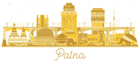 Patna India City Skyline silhouette with golden Buildings Isolated on White. Business Travel and Tourism Concept with Modern Architecture. Patna Cityscape with Landmarks.