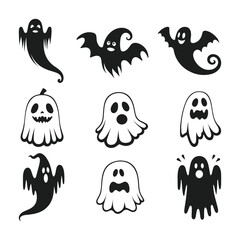 A set of halloween ghosts silhouette vector