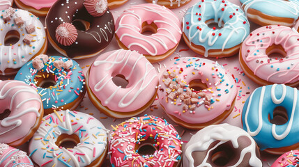 Assorted Colorful Iced Donuts with Sprinkles