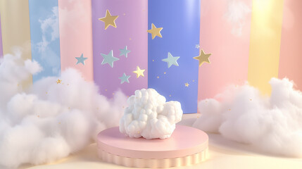 Dreamy Cloud and Stars Set Up with Pastel Background.