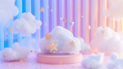 Dreamy Cloud and Stars Set Up with Pastel Background.