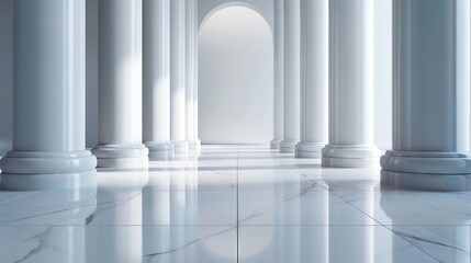 Fototapeta premium Marble columns in a modern minimalist interior, photorealistic, clean lines, detailed,