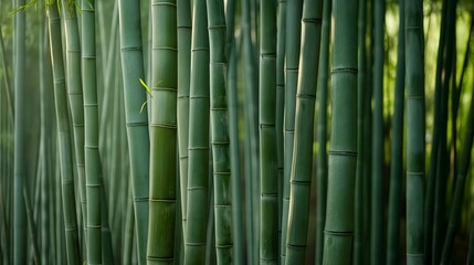 Fototapeta premium Serene Bamboo Forest with Tall, Green Stalks Creating a Peaceful Natural Atmosphere