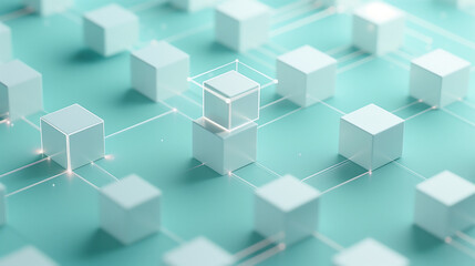 Obraz premium Abstract Digital Network with White Cubes and Connections