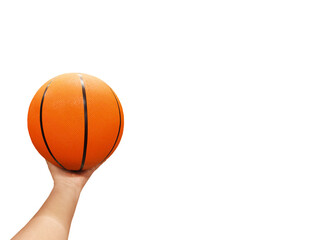 Basketball ball in hands isolated on white background.