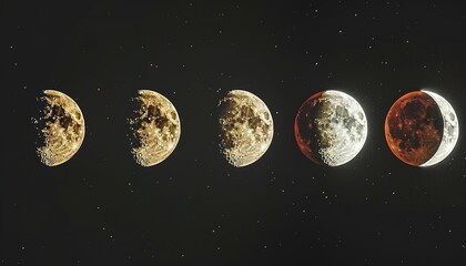 Fototapeta premium Series of photographs showing progression of Moon phases and Blood Moon eclipse