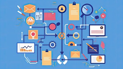 A flowchart with business processes and decision points