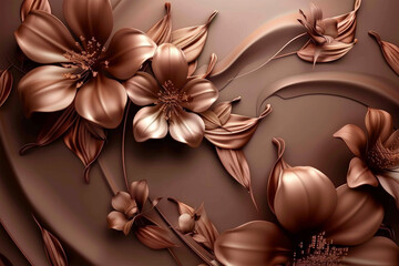 Naklejka premium elegant brown 3D floral artwork background Artificial Intelligence Generated