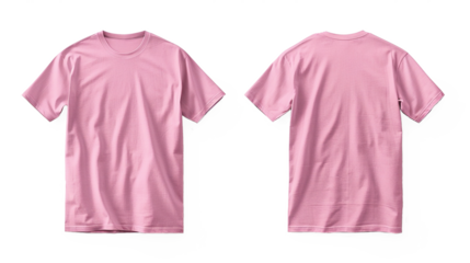 Pink T-Shirt Front and Back Mockup on Transparent Background PNG - Shirt Clothing Fashion Blank Template Design Clothes Cotton Clothes Plain Textile Wear Top Tee

