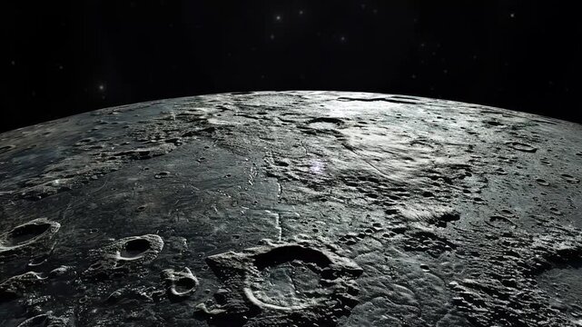 The cratered surface of the moon in the outer space