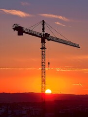 Majestic Crane Dominates the Vibrant Sunset Skyline