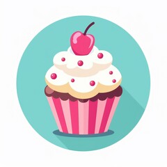 Cupcake Icon Illustration on White Background for Website Design