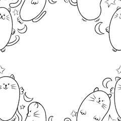 Cute cat cartoon pattern with transparent background for fabric design, warapping, kids clothes or coloring page for kids