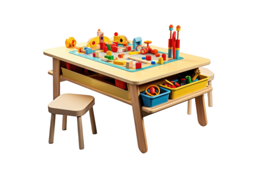 Colorful Kids Activity Table Isolated on Transparent Background