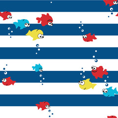 Stripe with funny little fish. Sea seamless pattern. Vector illustraton.