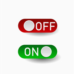 On and Off toggle switch icons. Switch toggle buttons ON OFF. Material design switch buttons set. Open and close ui icons. Active and Inactive icon. Stock Vector.