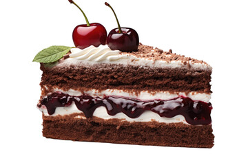 Black Forest Cake with Dark Chocolate Ganache Isolated on Transparent Background