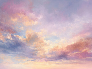 Obraz premium Light pink clouds in sunset blue sky. Pastel colors of clouds, sunrise sundown natural background