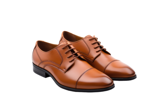 Comfortable Chelsea Shoes in Tan Leather with Rubber Soles Isolated on Transparent Background