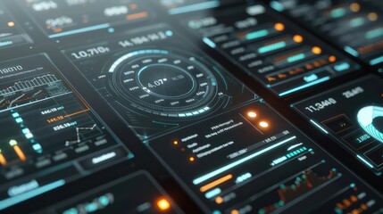 Obraz premium close-up of a futuristic budget management device, with soft glowing buttons and screens showing detailed financial projections