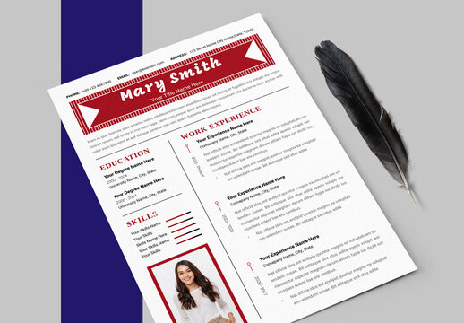 Resume Layout With Red Accents